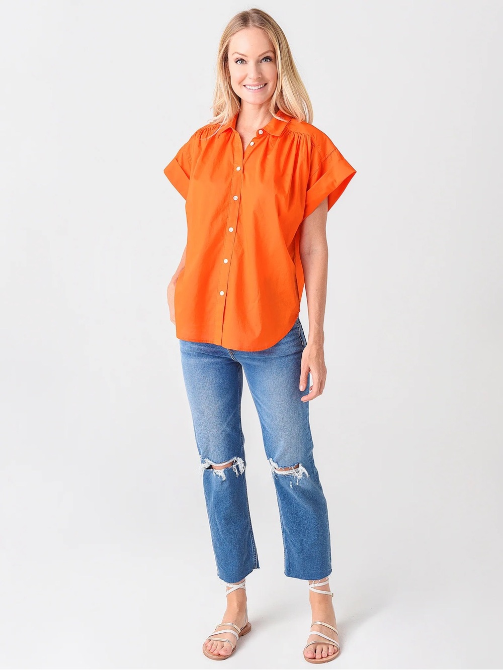 NWT JOIE Women's Naro Short Sleeve Cotton Top Orange XS